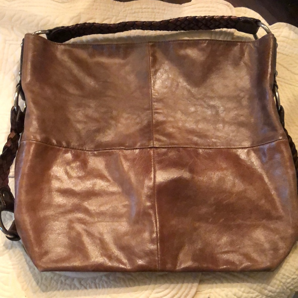 🤎Tano Handbags Distressed leather, braided strap & detailed all brown satchel